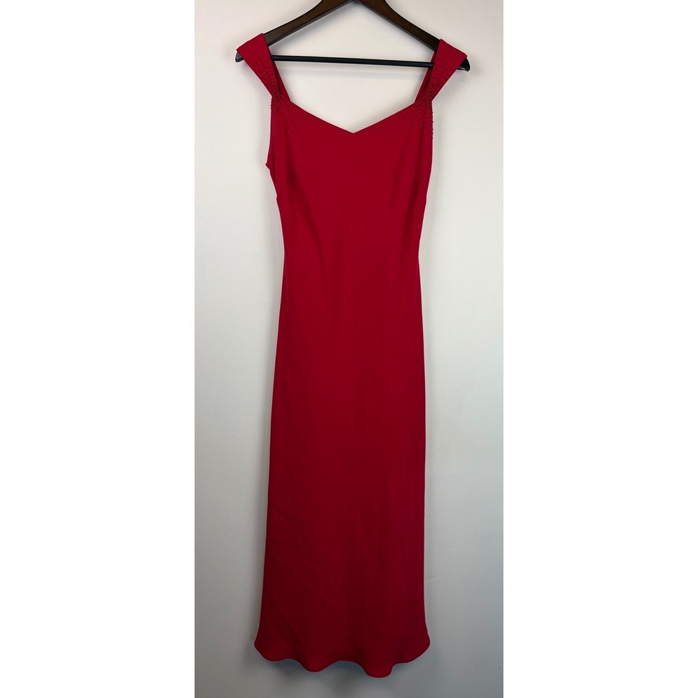 Evan-Picone Dress 6 Red Vintage 90s Beaded Sheath Formal Evening Vamp Regency